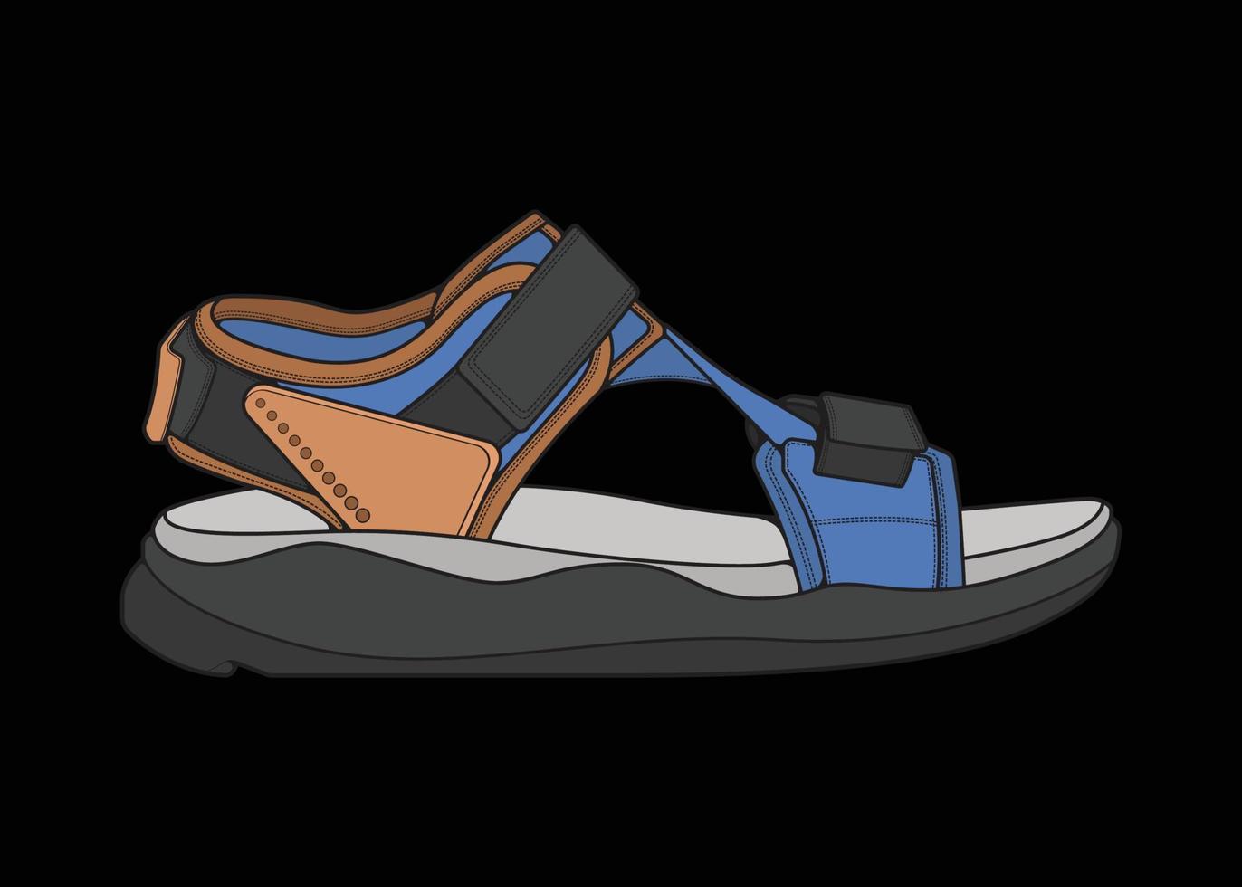 sandal vector illustration with black background . Summer shoe of sandal cartoon.