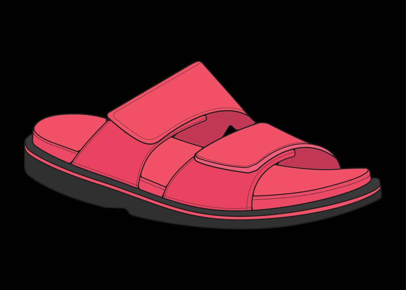 Ilustración de vector de sandalia con fondo negro. zapato de verano de sandalia de dibujos animados.