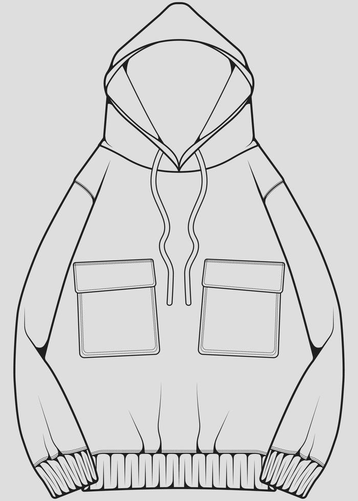 Hoodie oversized outline drawing vector, hoodie oversized in a sketch style, trainers template outline, vector Illustration