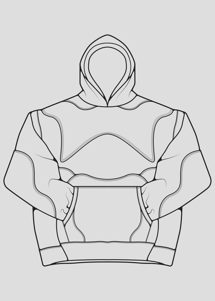 Hoodie oversized outline drawing vector, hoodie oversized in a sketch style, trainers template outline, vector Illustration