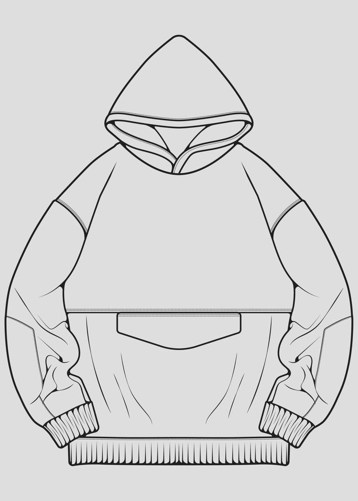 Hoodie oversized outline drawing vector, hoodie oversized in a sketch style, trainers template outline, vector Illustration