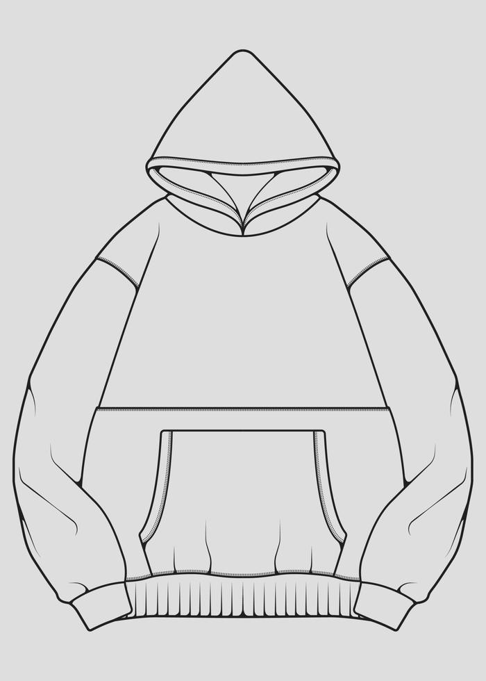 Hoodie oversized outline drawing vector, hoodie oversized in a sketch style, trainers template outline, vector Illustration