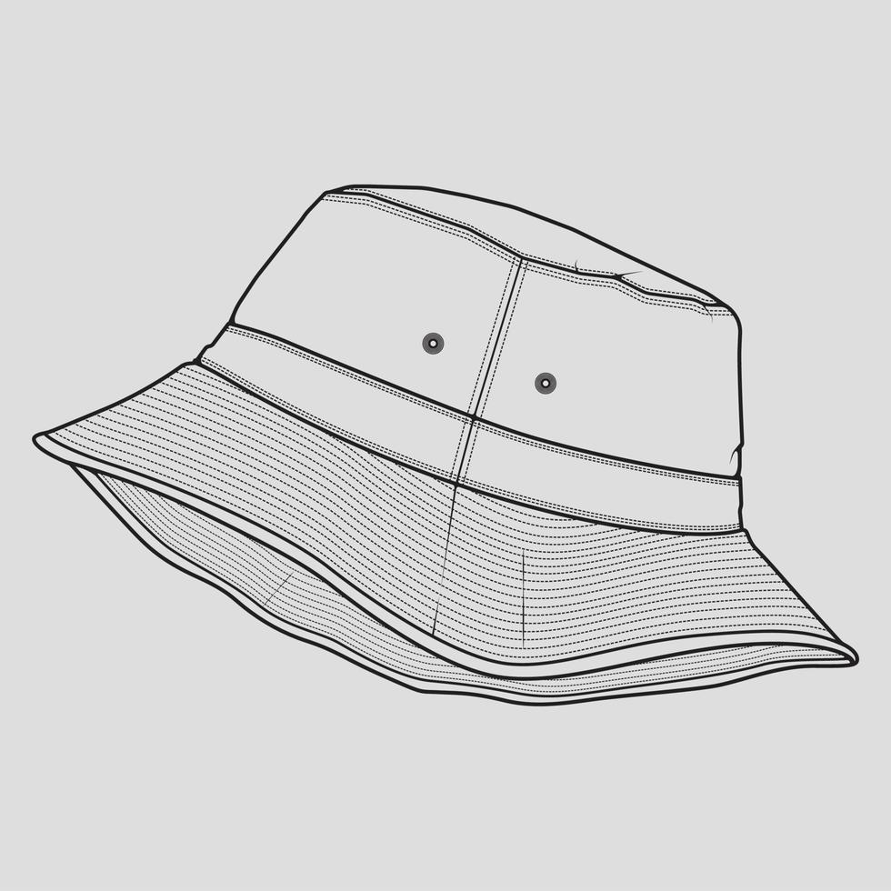 vector de dibujo de contorno de sombrero de cubo, sombrero de cubo en un estilo de boceto, contorno de plantilla de entrenadores, ilustración vectorial.