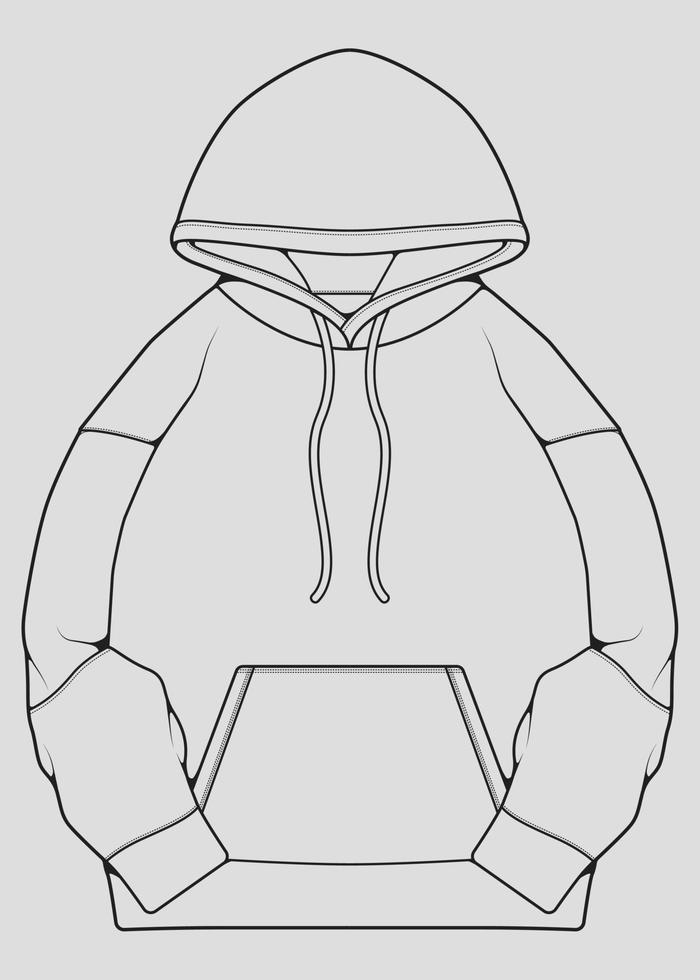 Hoodie oversized outline drawing vector, hoodie oversized in a sketch style, trainers template outline, vector Illustration