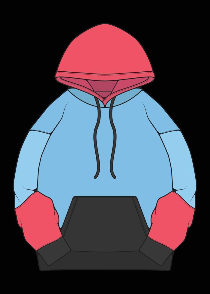 chaqueta con capucha de gran tamaño para colorear vector de dibujo, chaqueta con capucha de gran tamaño, chaqueta con capucha de plantilla de entrenadores, ilustración vectorial.