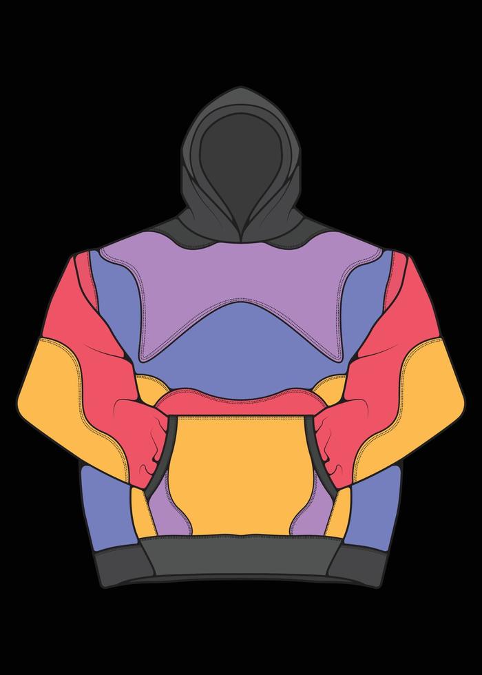 chaqueta con capucha de gran tamaño para colorear vector de dibujo, chaqueta con capucha de gran tamaño, chaqueta con capucha de plantilla de entrenadores, ilustración vectorial.