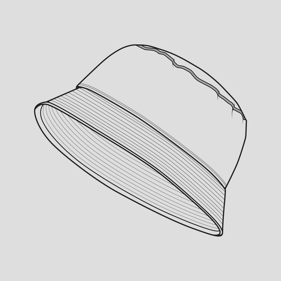 bucket hat outline drawing vector, bucket hat in a sketch style, trainers template outline, vector Illustration.