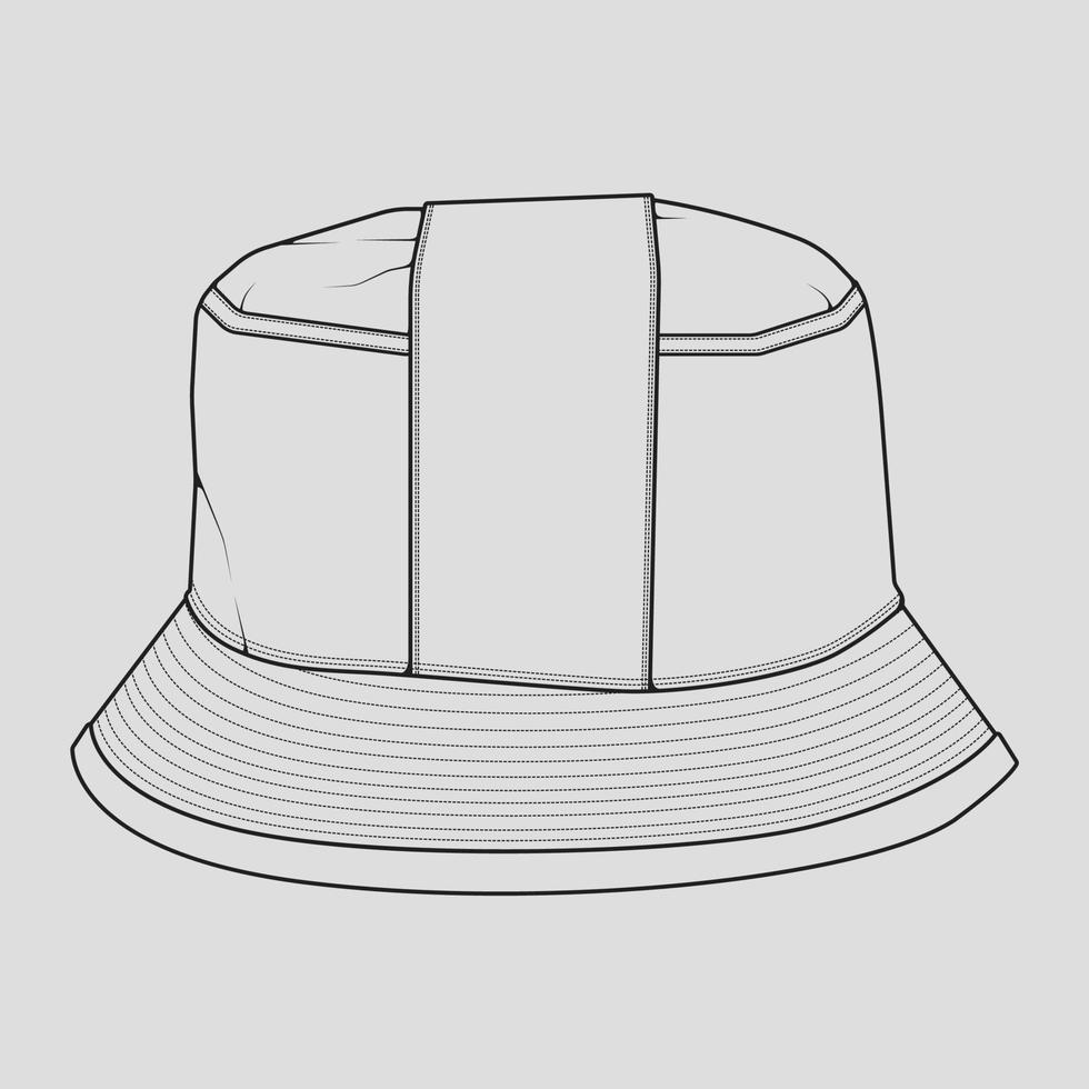 bucket hat outline drawing vector, bucket hat in a sketch style, trainers template outline, vector Illustration.