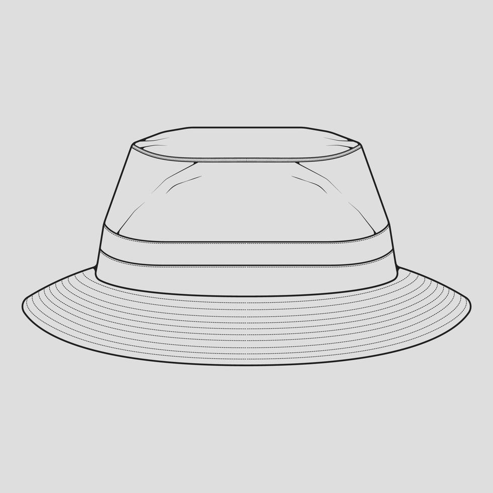 bucket hat outline drawing vector, bucket hat in a sketch style, trainers template outline, vector Illustration.