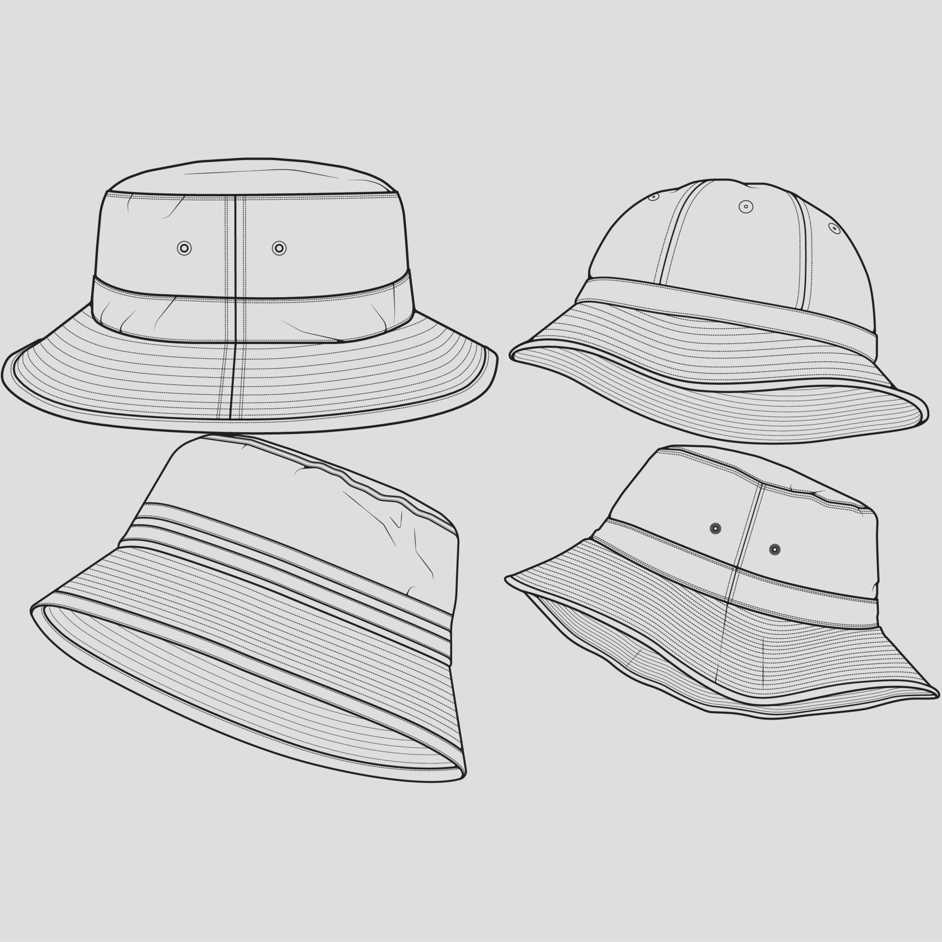 Bundle Set bucket hat outline drawing vector, set of bucket hat in a