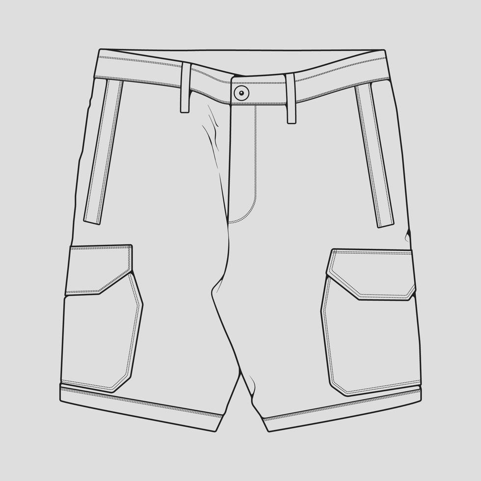 vector de dibujo de contorno de pantalones cortos, pantalones cortos en un estilo de boceto, contorno de plantilla de entrenadores, ilustración vectorial.