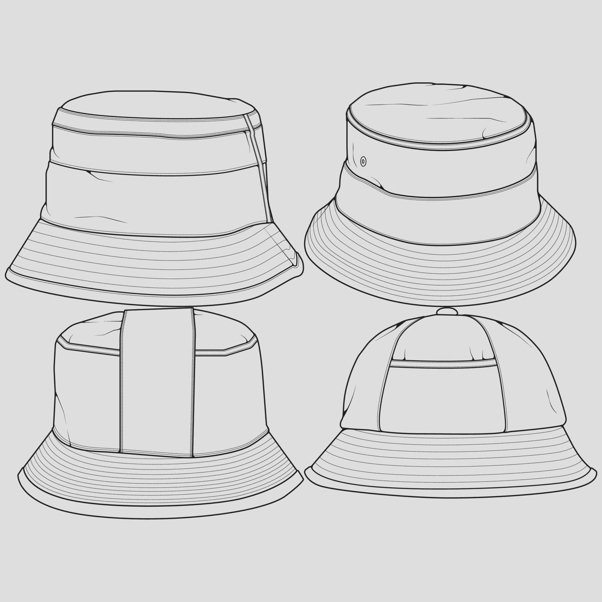 Bundle Set bucket hat outline drawing vector, set of bucket hat in a