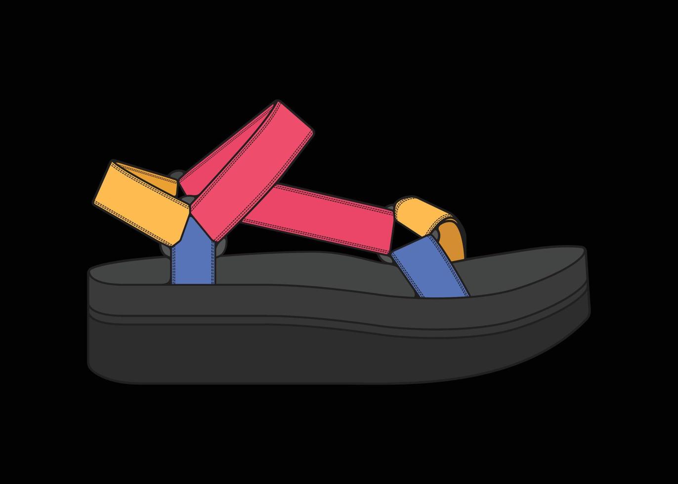 sandal vector illustration with black background . Summer shoe of sandal cartoon.