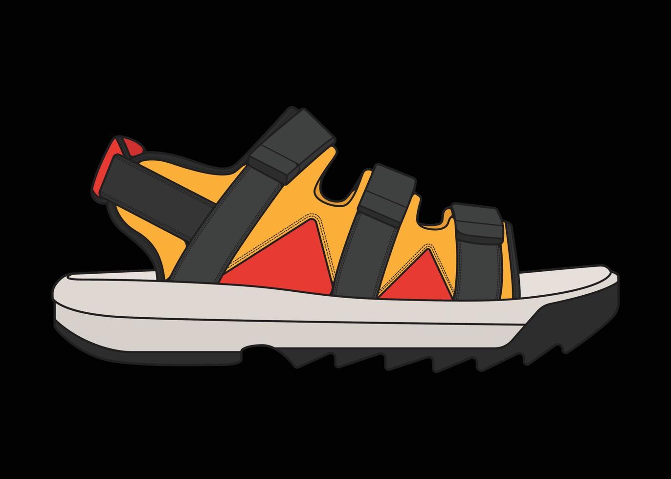 vector de dibujo multicolor de sandalias de correa, sandalias de correa en un estilo multicolor, ilustración vectorial. con fondo negro