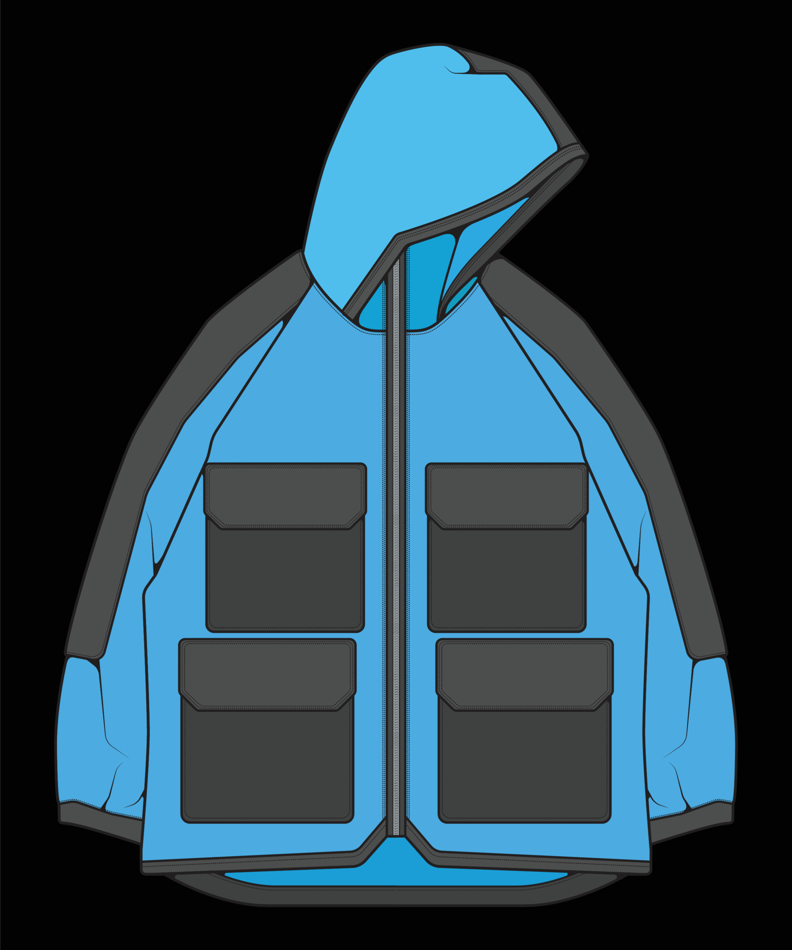 Windbreaker jacket technical fashion illustration multicolor , long  sleeves, welt pockets. template front jacket, with black color background.  Women, men, unisex. 8018743 Vector Art at Vecteezy