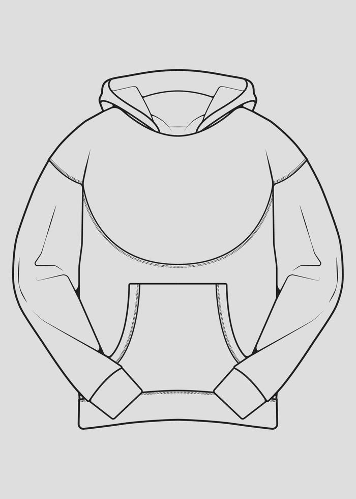 Hoodie oversized outline drawing vector, hoodie oversized in a sketch style, trainers template outline, vector Illustration