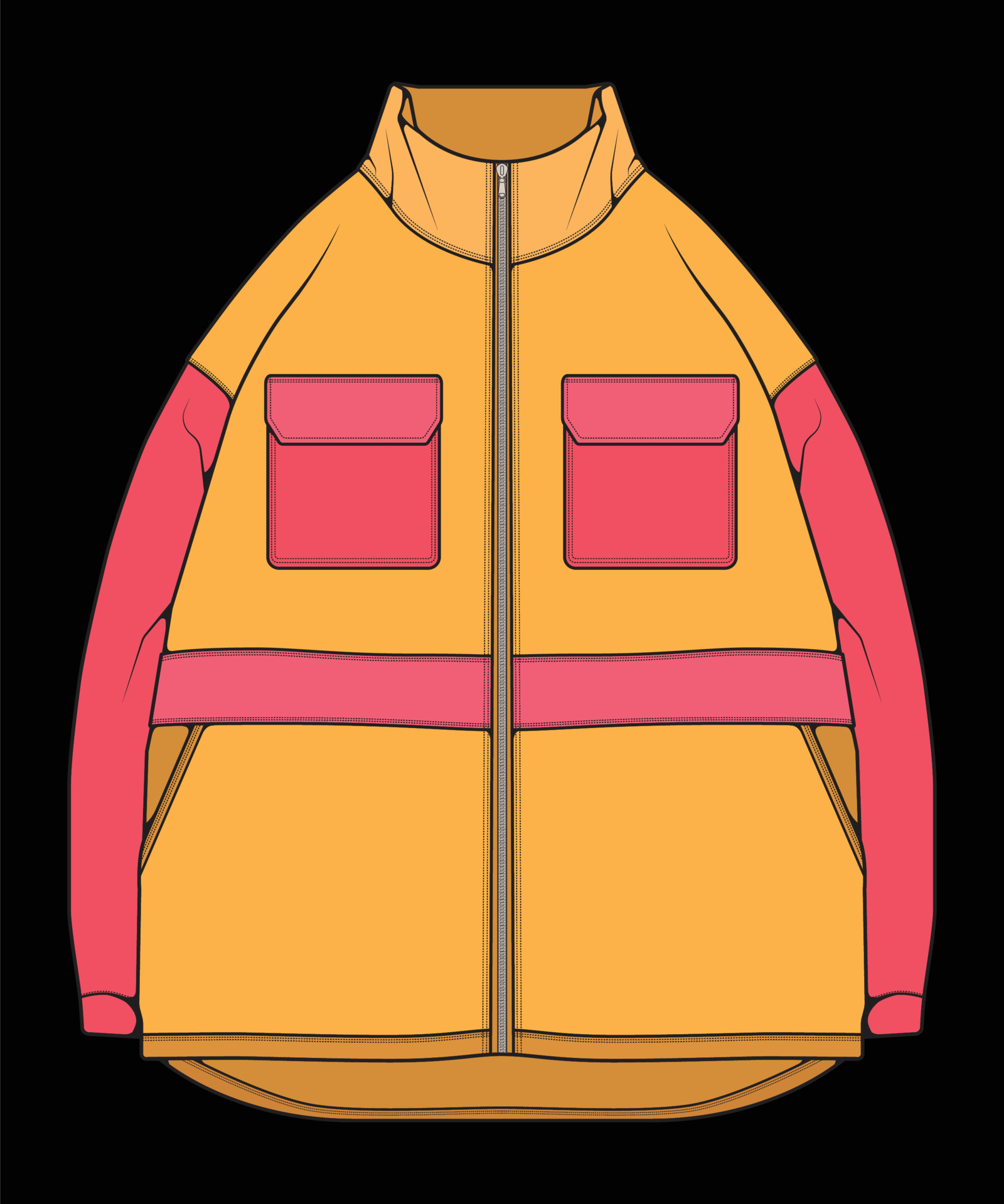 Windbreaker jacket technical fashion illustration multicolor , long  sleeves, welt pockets. template front jacket, with black color background.  Women, men, unisex. 8018753 Vector Art at Vecteezy