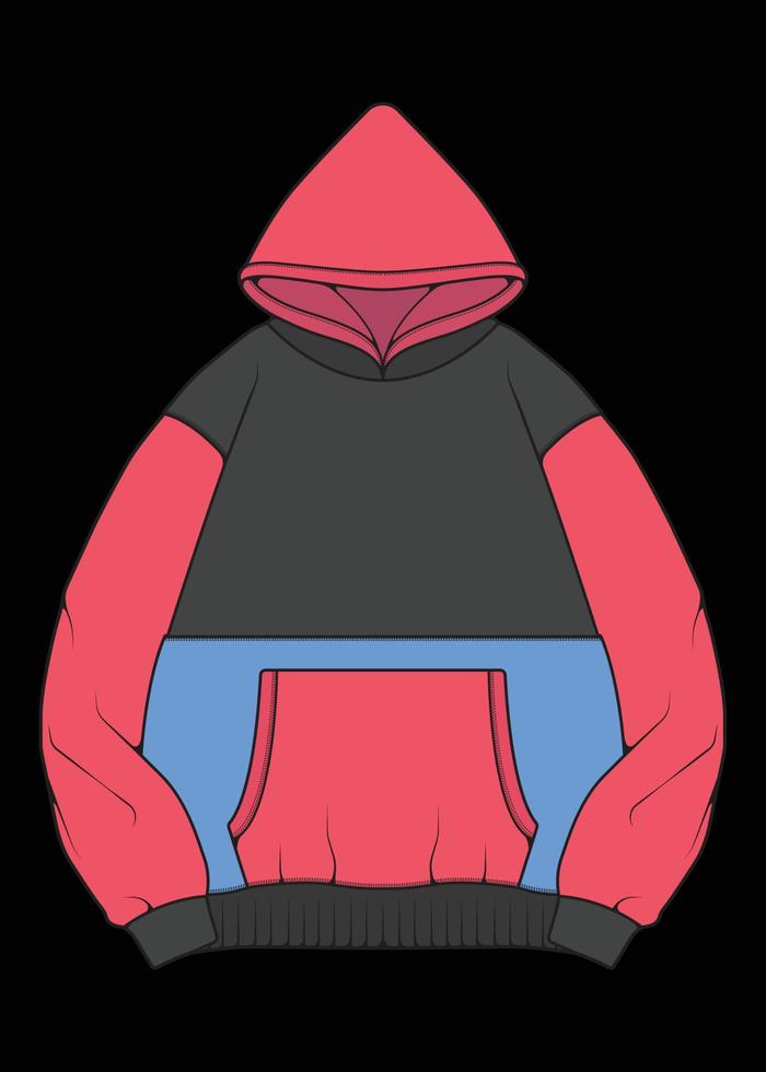 chaqueta con capucha de gran tamaño para colorear vector de dibujo, chaqueta con capucha de gran tamaño, chaqueta con capucha de plantilla de entrenadores, ilustración vectorial.