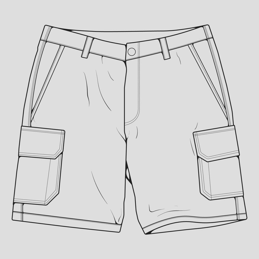 short pants outline drawing vector, short pants in a sketch style, trainers template outline, vector Illustration.