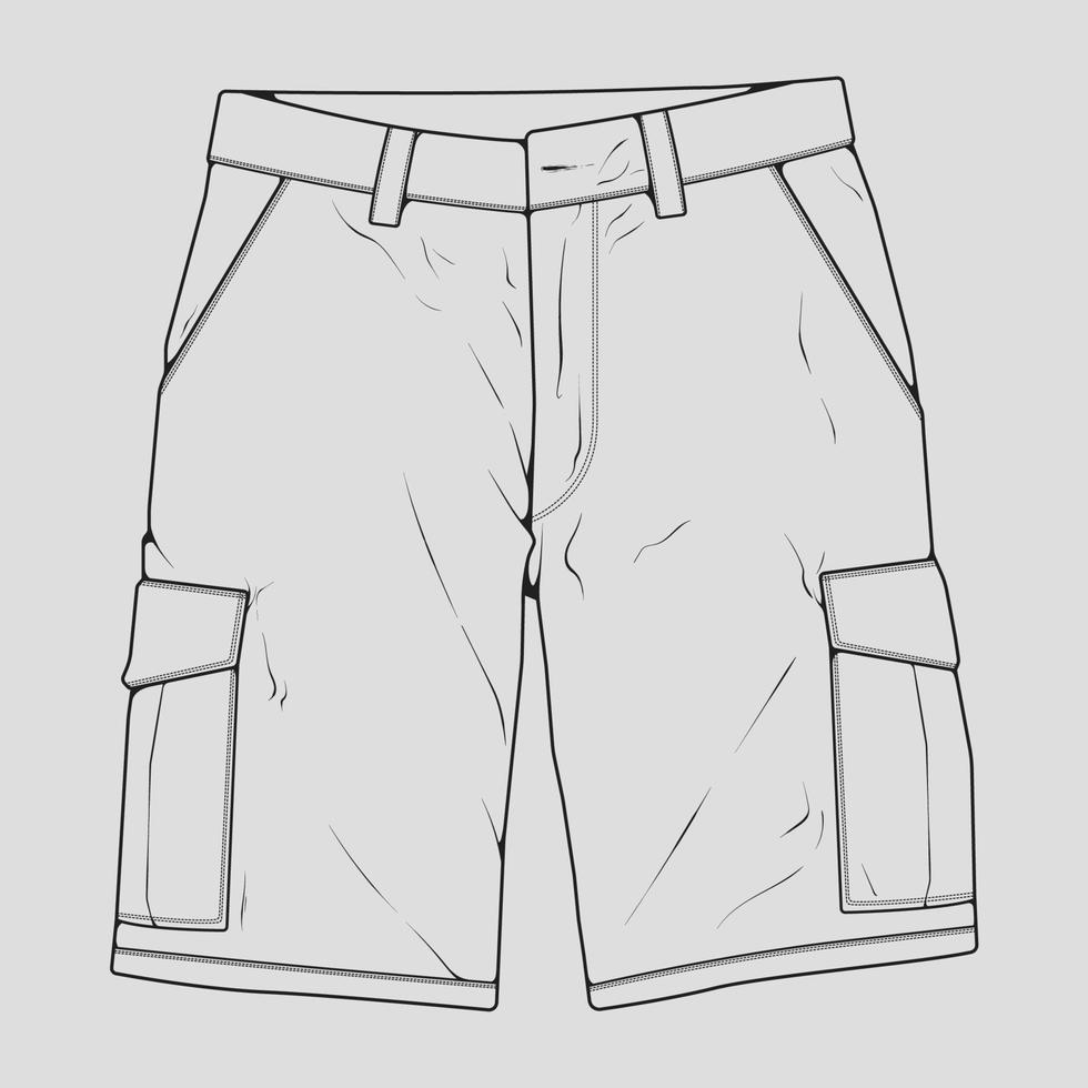 vector de dibujo de contorno de pantalones cortos, pantalones cortos en un estilo de boceto, contorno de plantilla de entrenadores, ilustración vectorial.