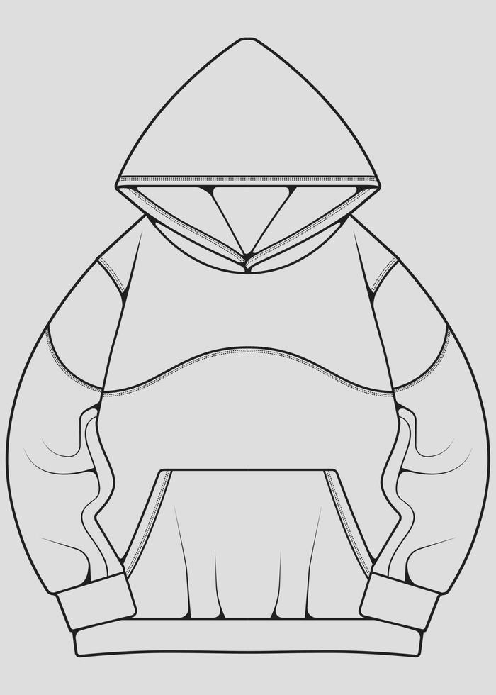 Hoodie oversized outline drawing vector, hoodie oversized in a sketch style, trainers template outline, vector Illustration