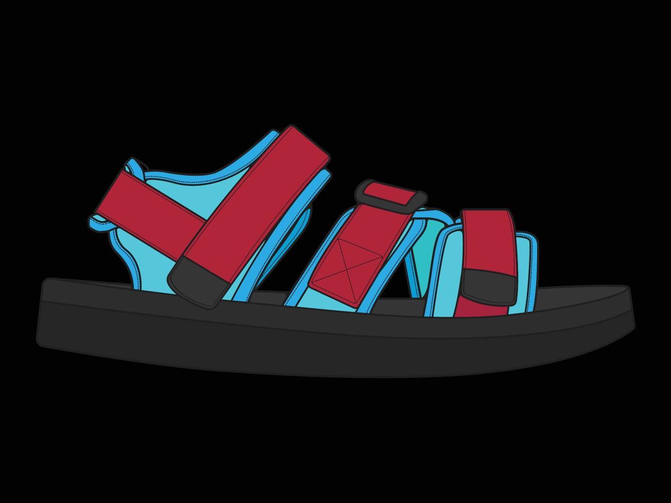 Ilustración de vector de sandalia con fondo negro. zapato de verano de sandalia de dibujos animados.