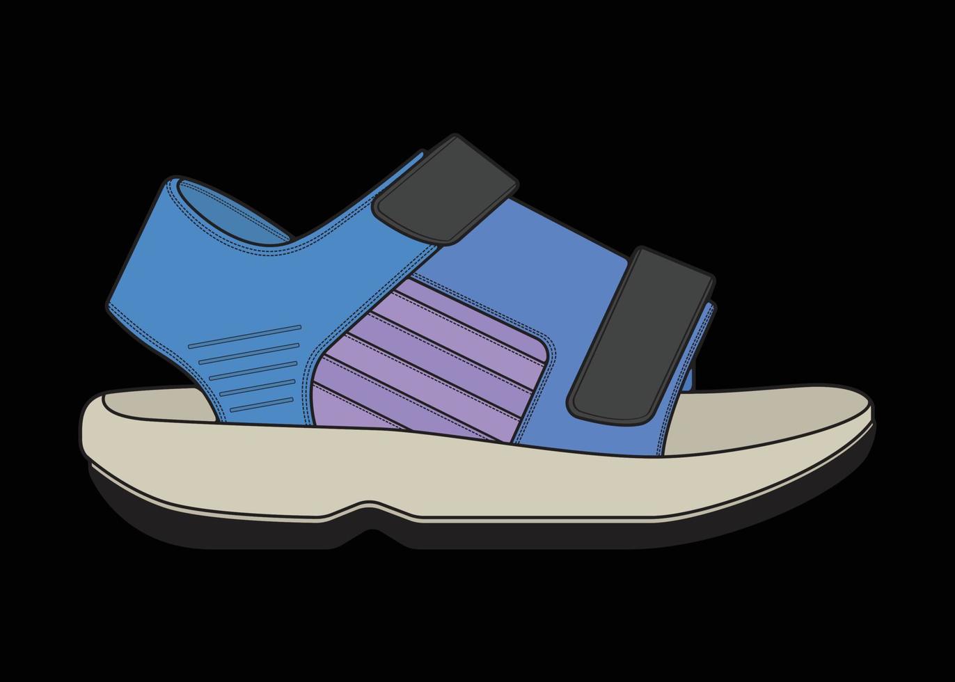 Ilustración de vector de sandalia con fondo negro. zapato de verano de sandalia de dibujos animados.