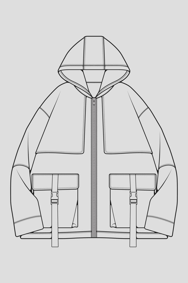 Windbreaker jacket technical fashion illustration sketch long