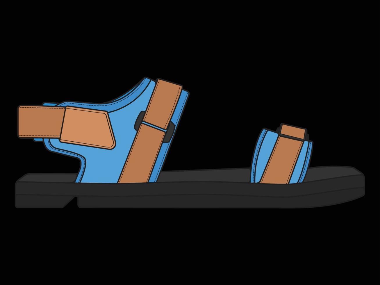 Ilustración de vector de sandalia con fondo negro. zapato de verano de sandalia de dibujos animados.