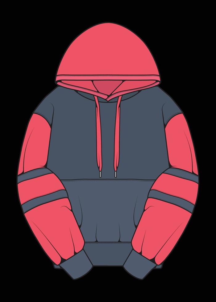 chaqueta con capucha de gran tamaño para colorear vector de dibujo, chaqueta con capucha de gran tamaño, chaqueta con capucha de plantilla de entrenadores, ilustración vectorial.