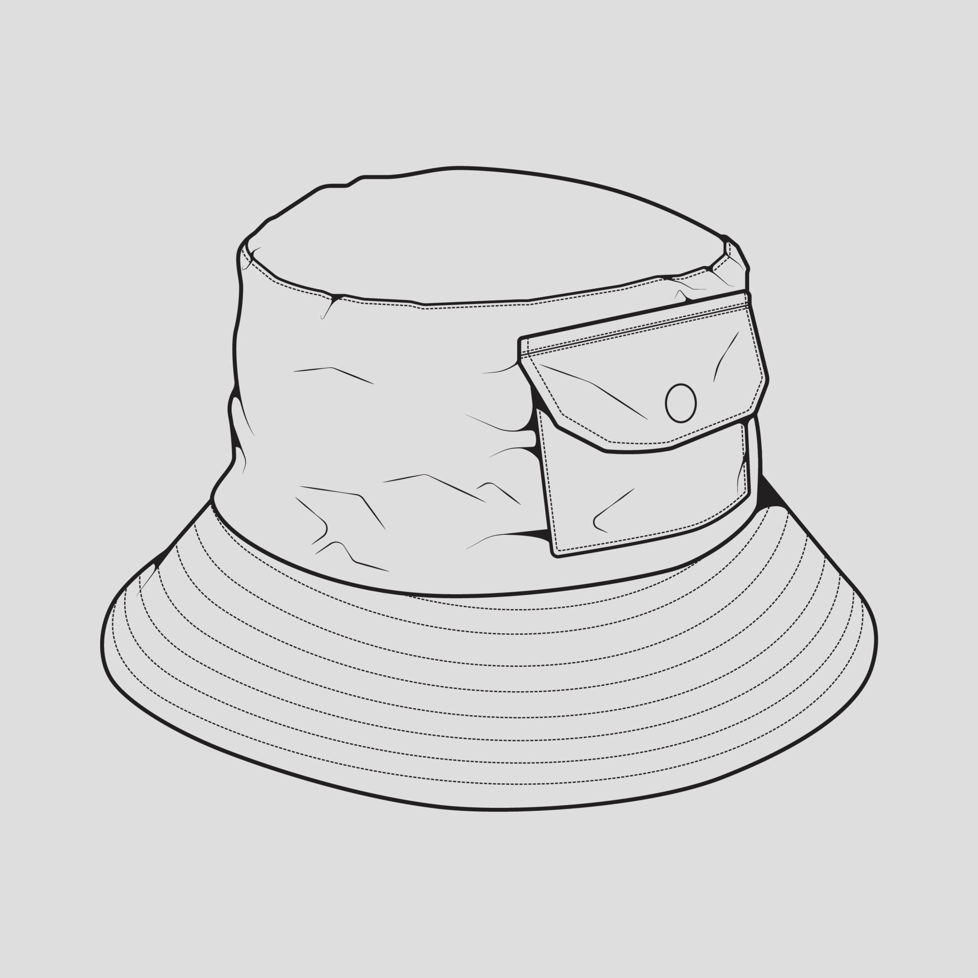 bucket hat outline drawing vector, bucket hat in a sketch style