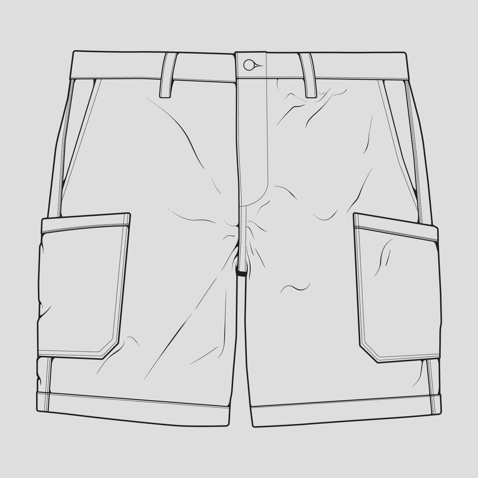 short pants outline drawing vector, short pants in a sketch style, trainers template outline, vector Illustration.