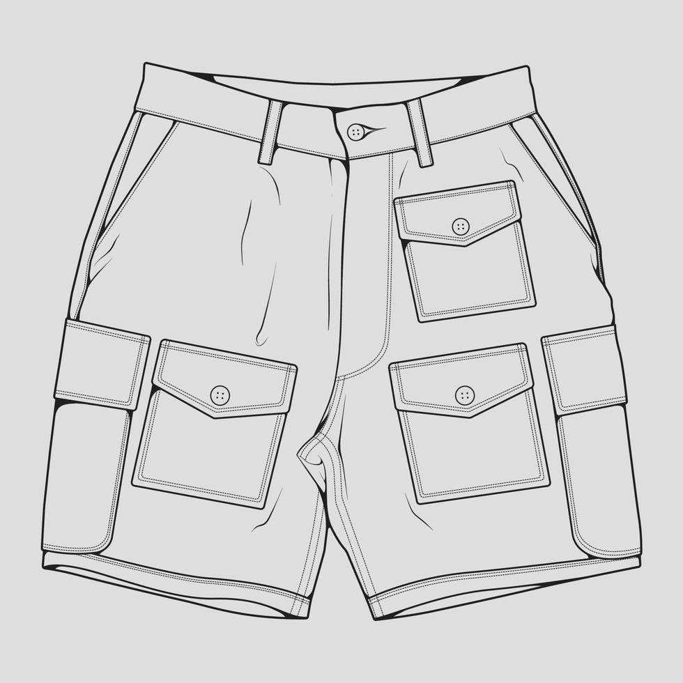 short pants outline drawing vector, short pants in a sketch style, trainers template outline, vector Illustration.