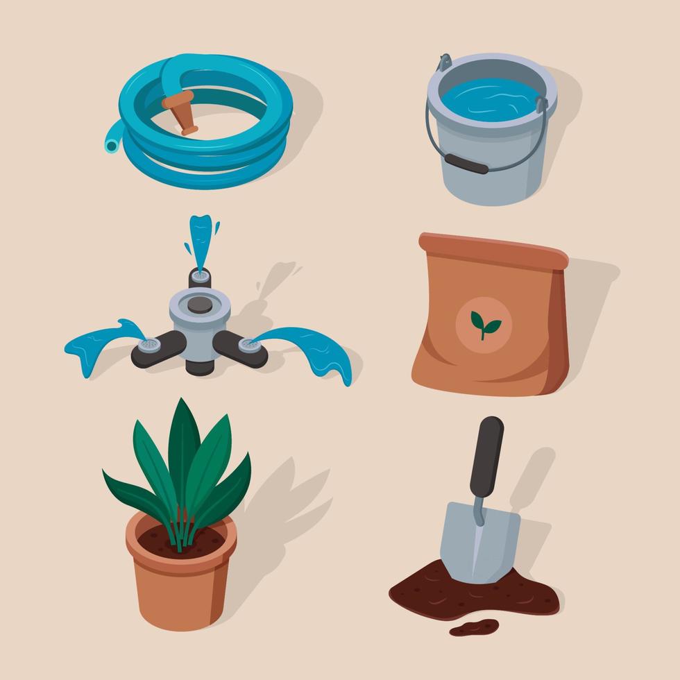 Isometric Gardening Elements vector