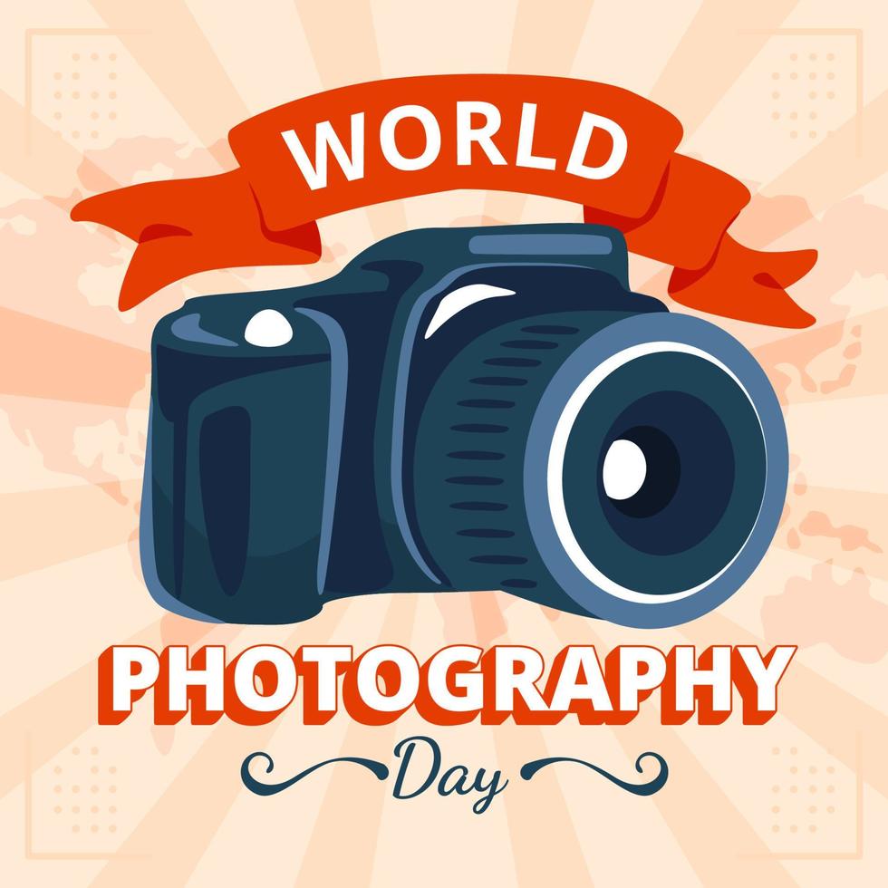 concepto del día mundial de la fotografía con cámara vector
