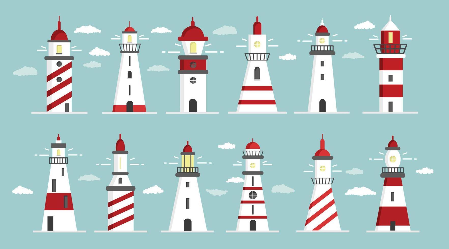 Beacon icon set. Cartoon vector illustration.