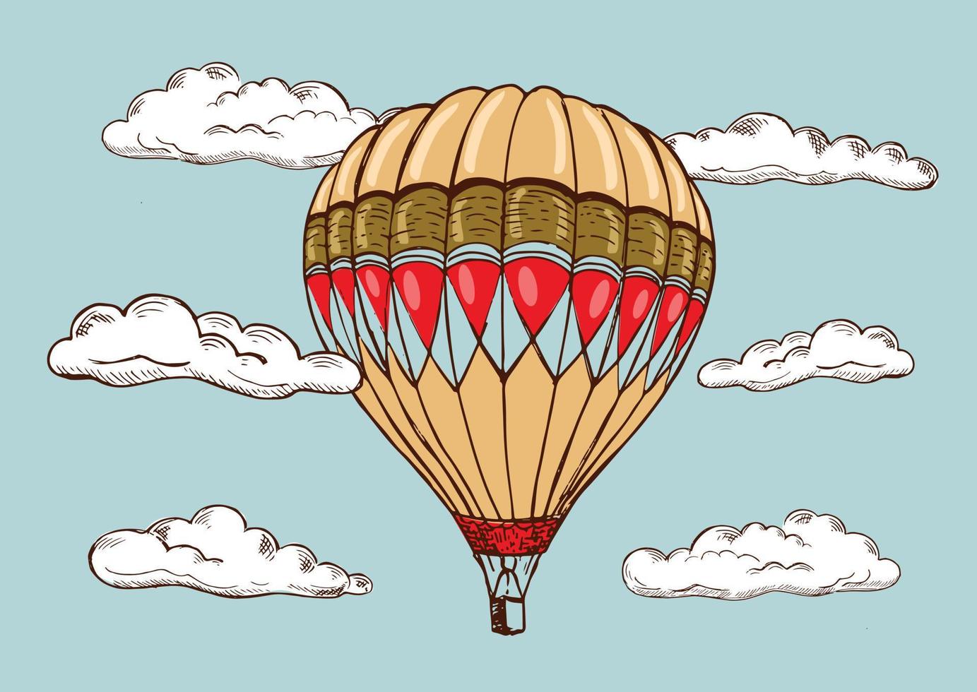 Hot air balloons flying. Hand drawn illustration. vector