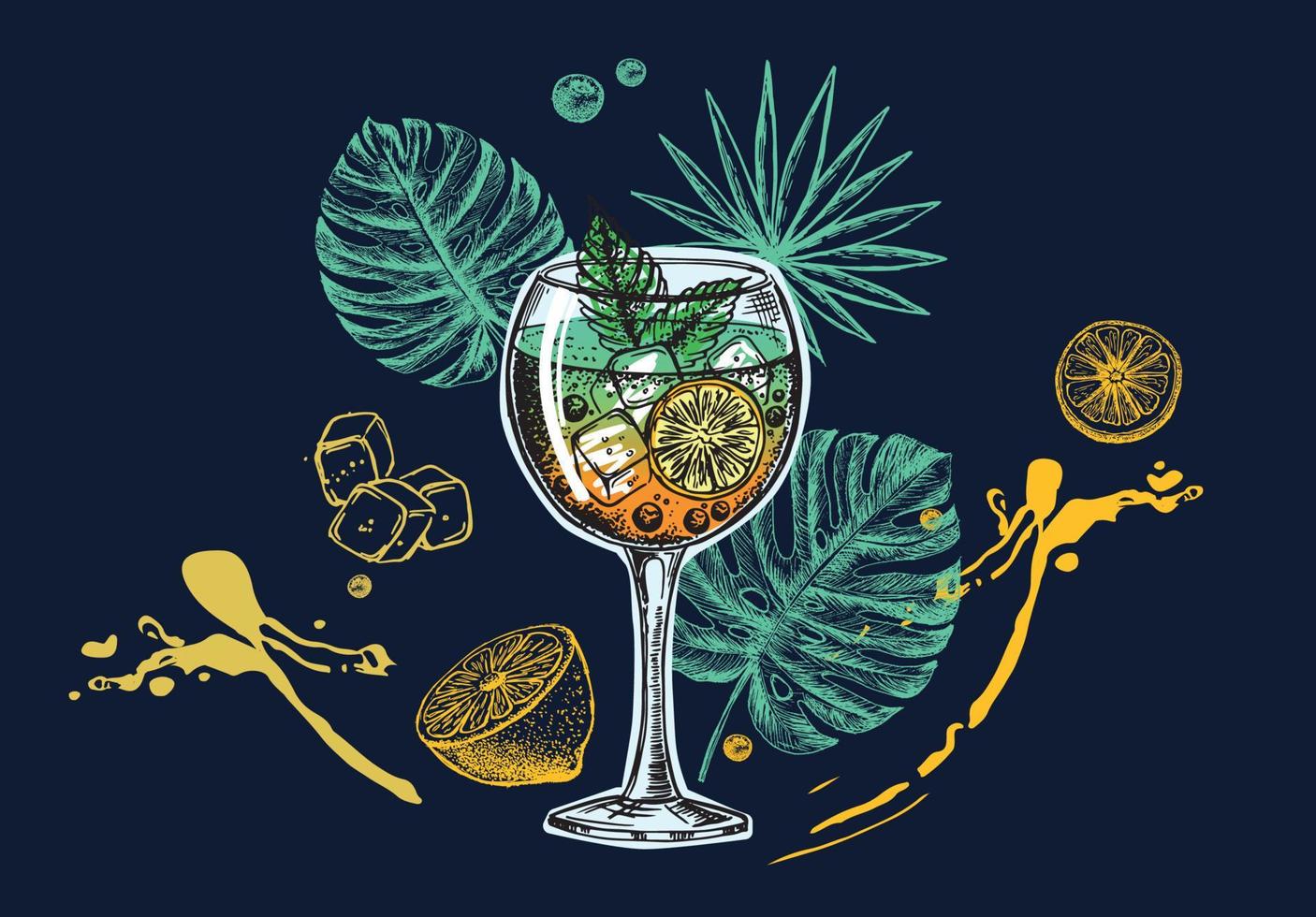 Cocktail menu design template. Alcoholic cocktails hand drawn. vector