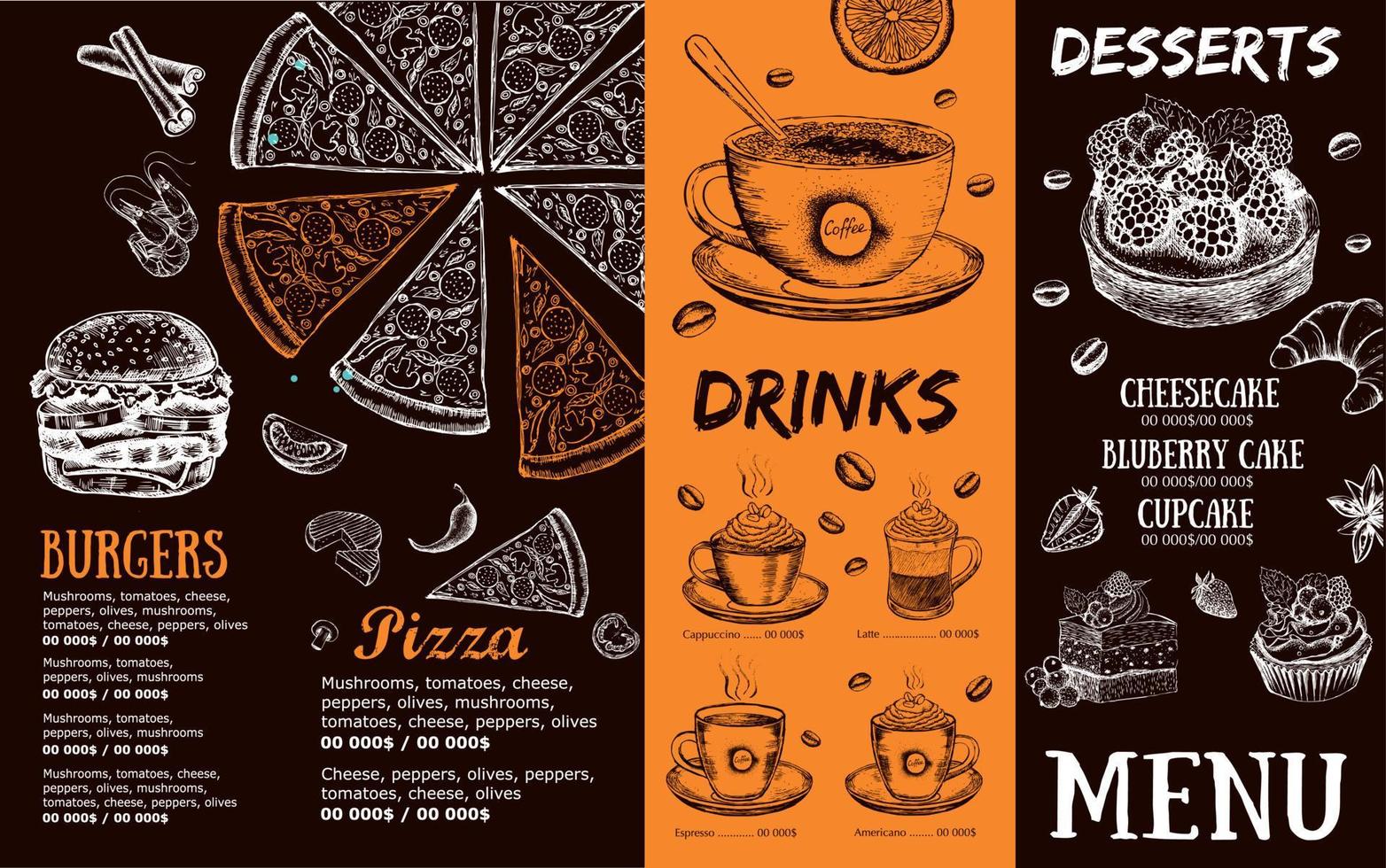 Restaurant cafe menu, template design. Food flyer. vector