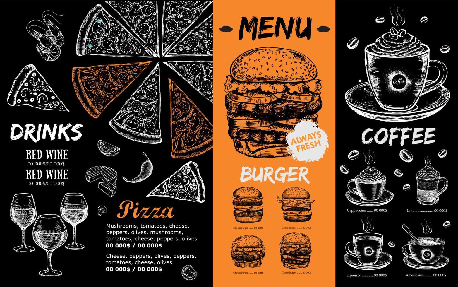 Restaurant cafe menu, template design. Food flyer. vector