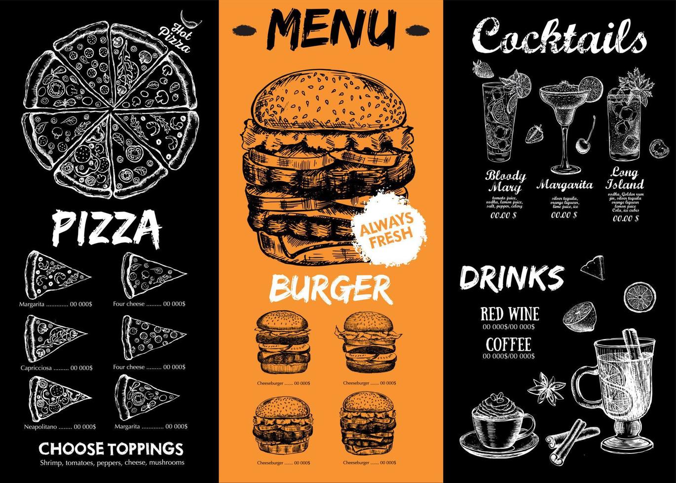 Restaurant cafe menu, template design. Food flyer. vector