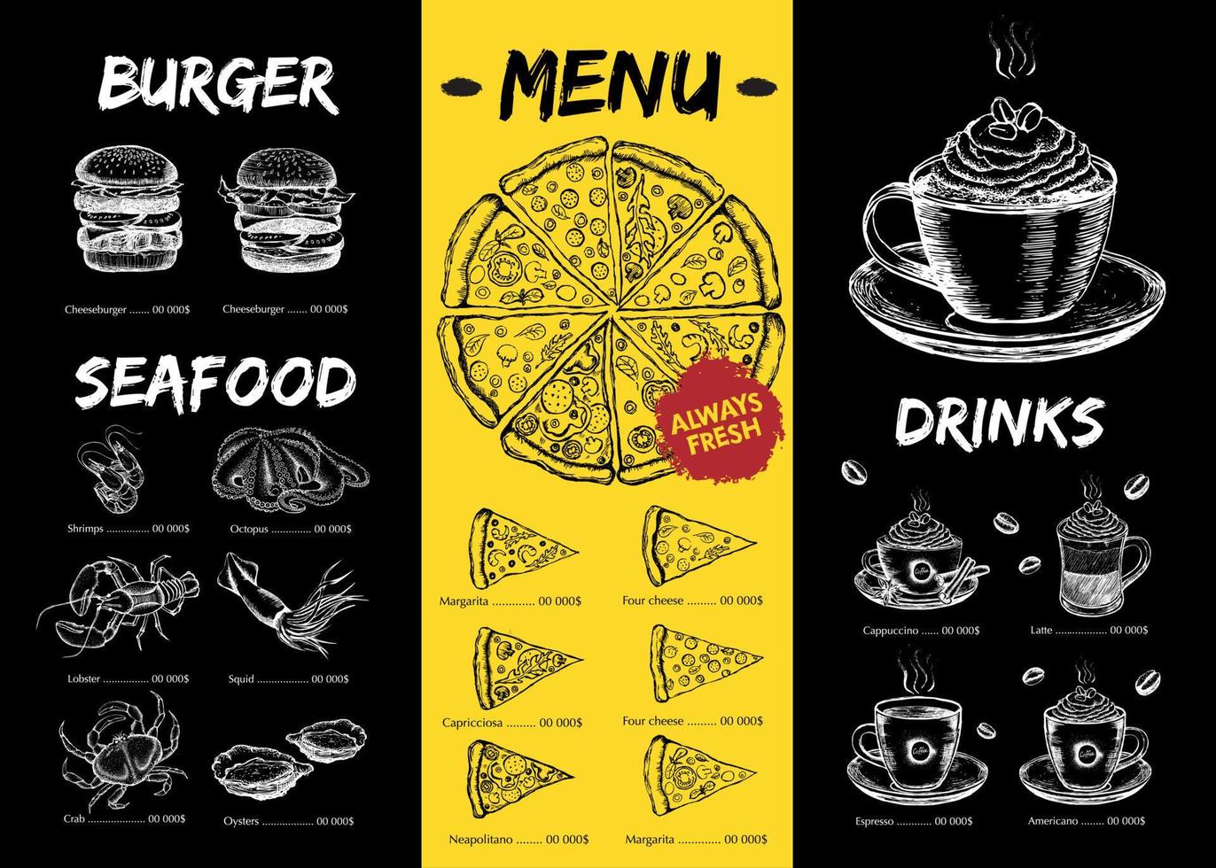 Restaurant cafe menu, template design. Food flyer. vector