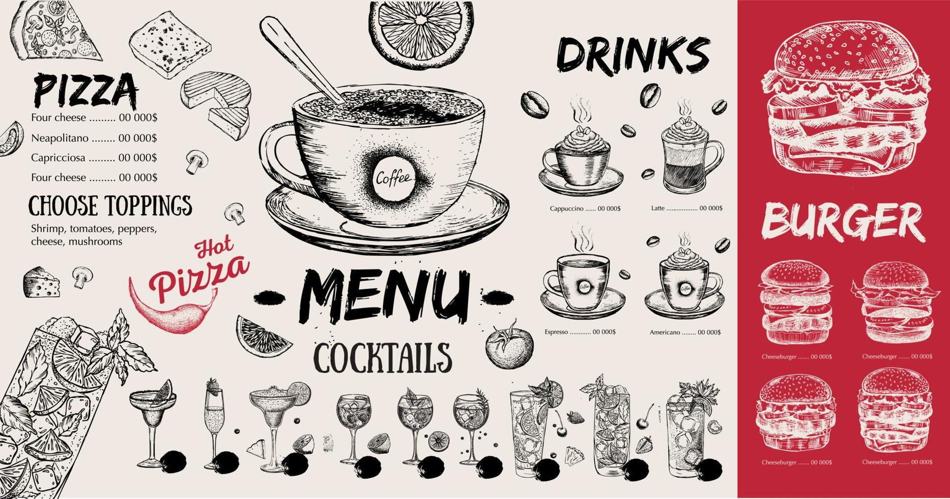 menú de cafetería restaurante, diseño de plantilla. folleto de comida. vector