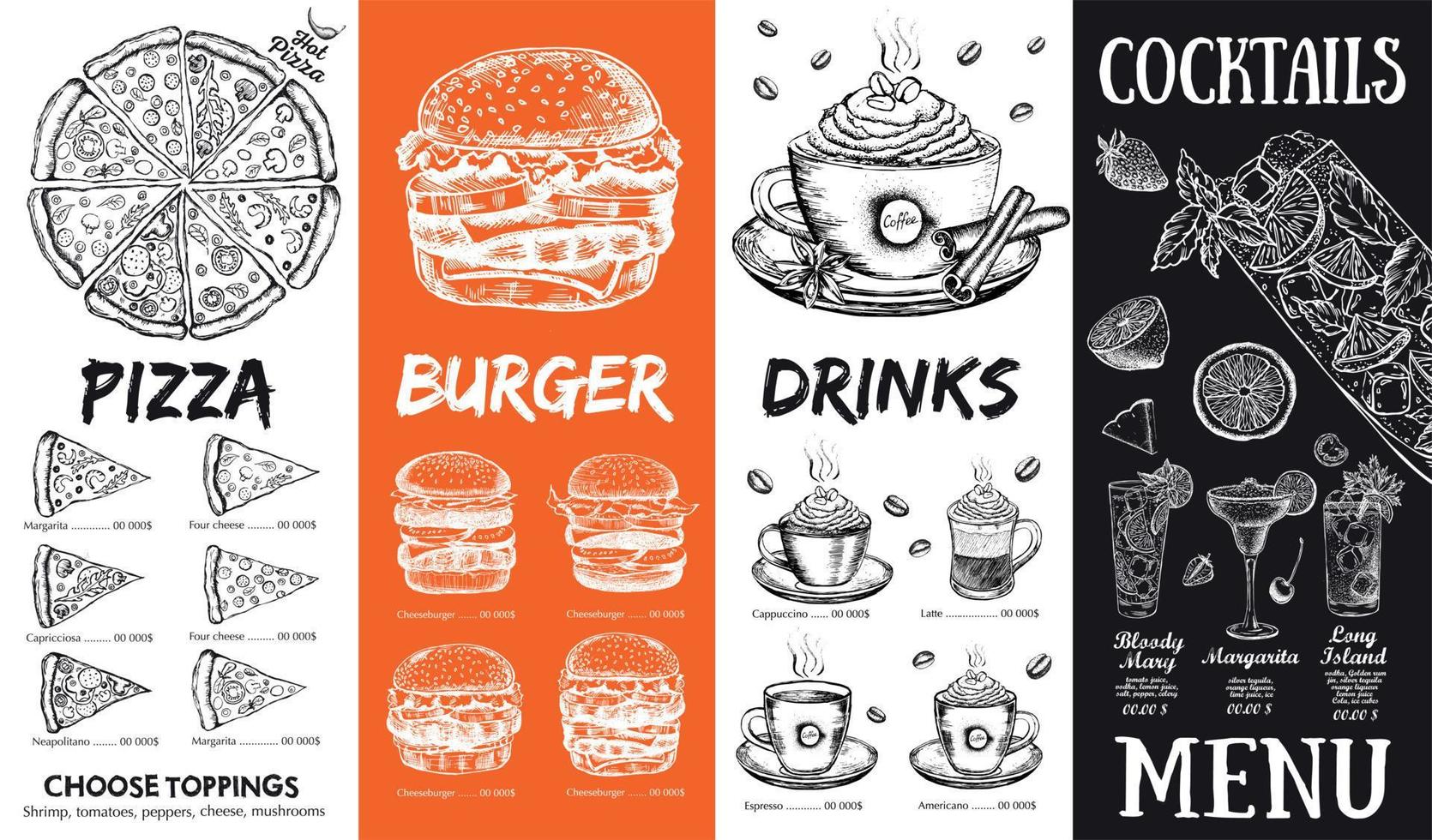 Restaurant cafe menu, template design. Food flyer. vector