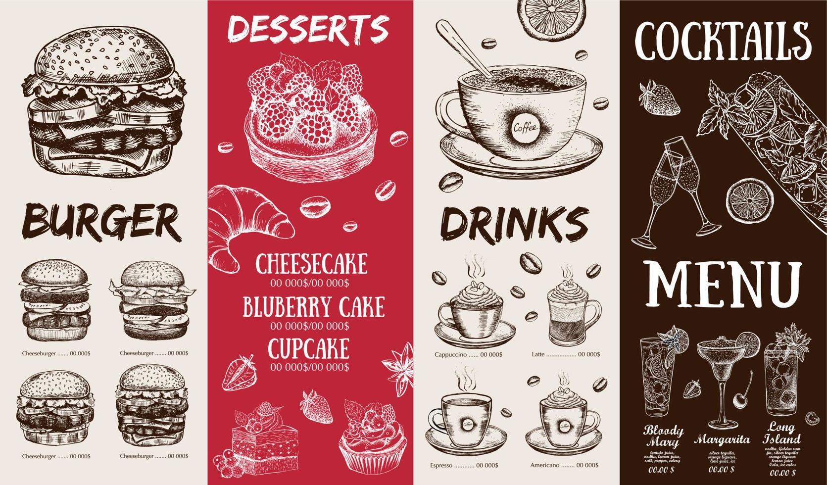 Restaurant cafe menu, template design. Food flyer. vector