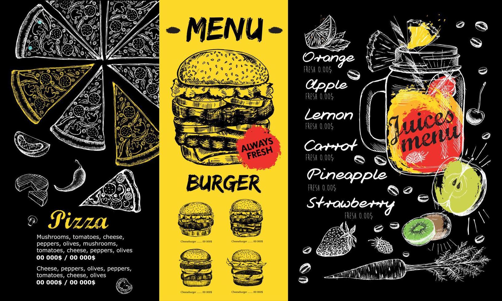 Restaurant cafe menu, template design. Food flyer. vector