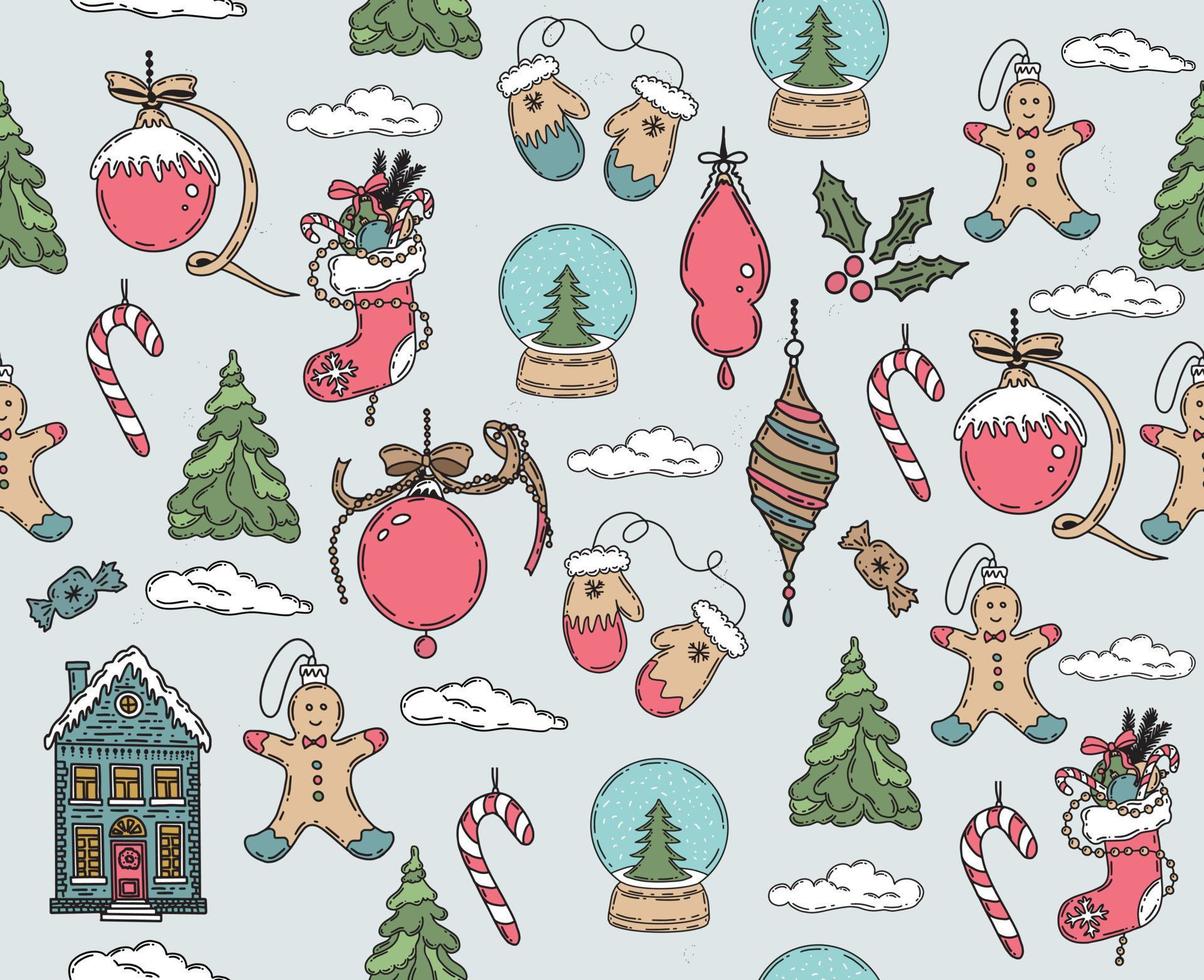 Christmas pattern in sketch style. Hand drawn illustration vector