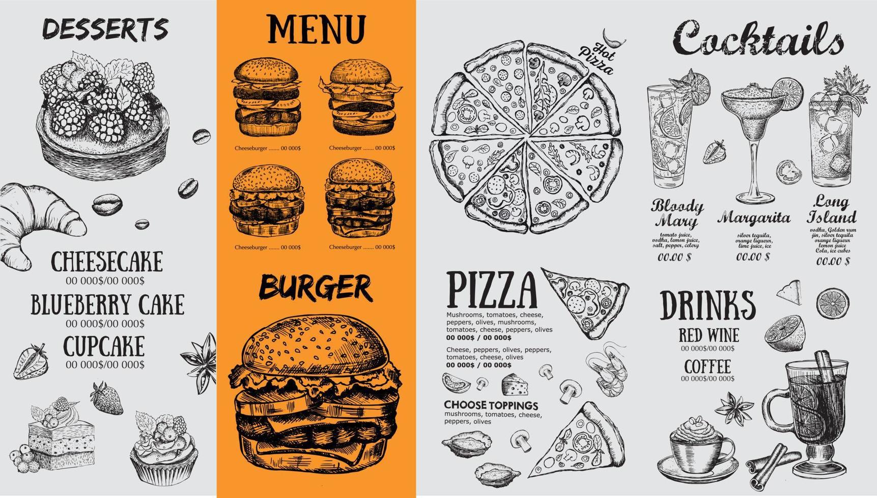 Restaurant cafe menu, template design. Food flyer. vector