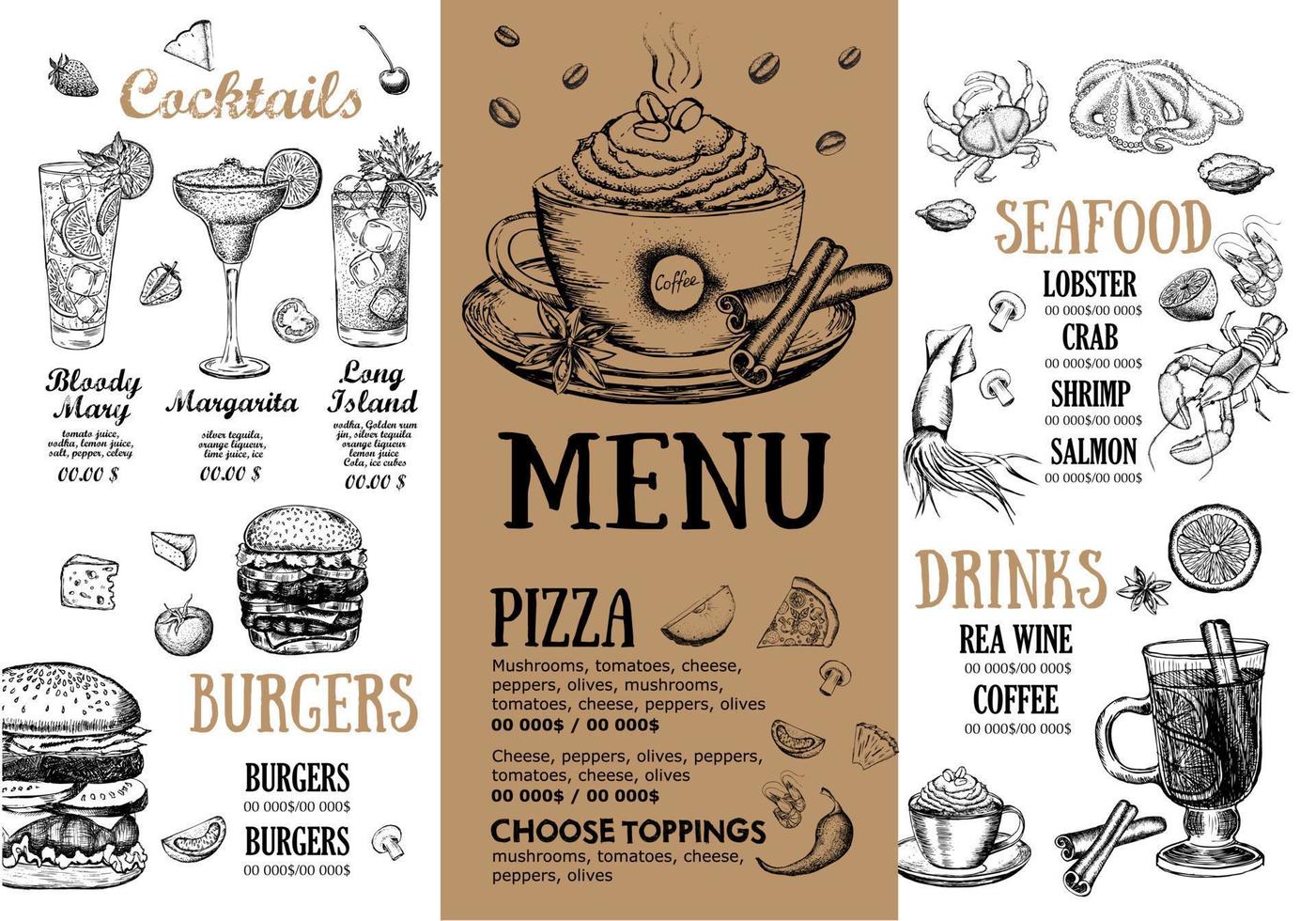 Restaurant cafe menu, template design. Food flyer. vector