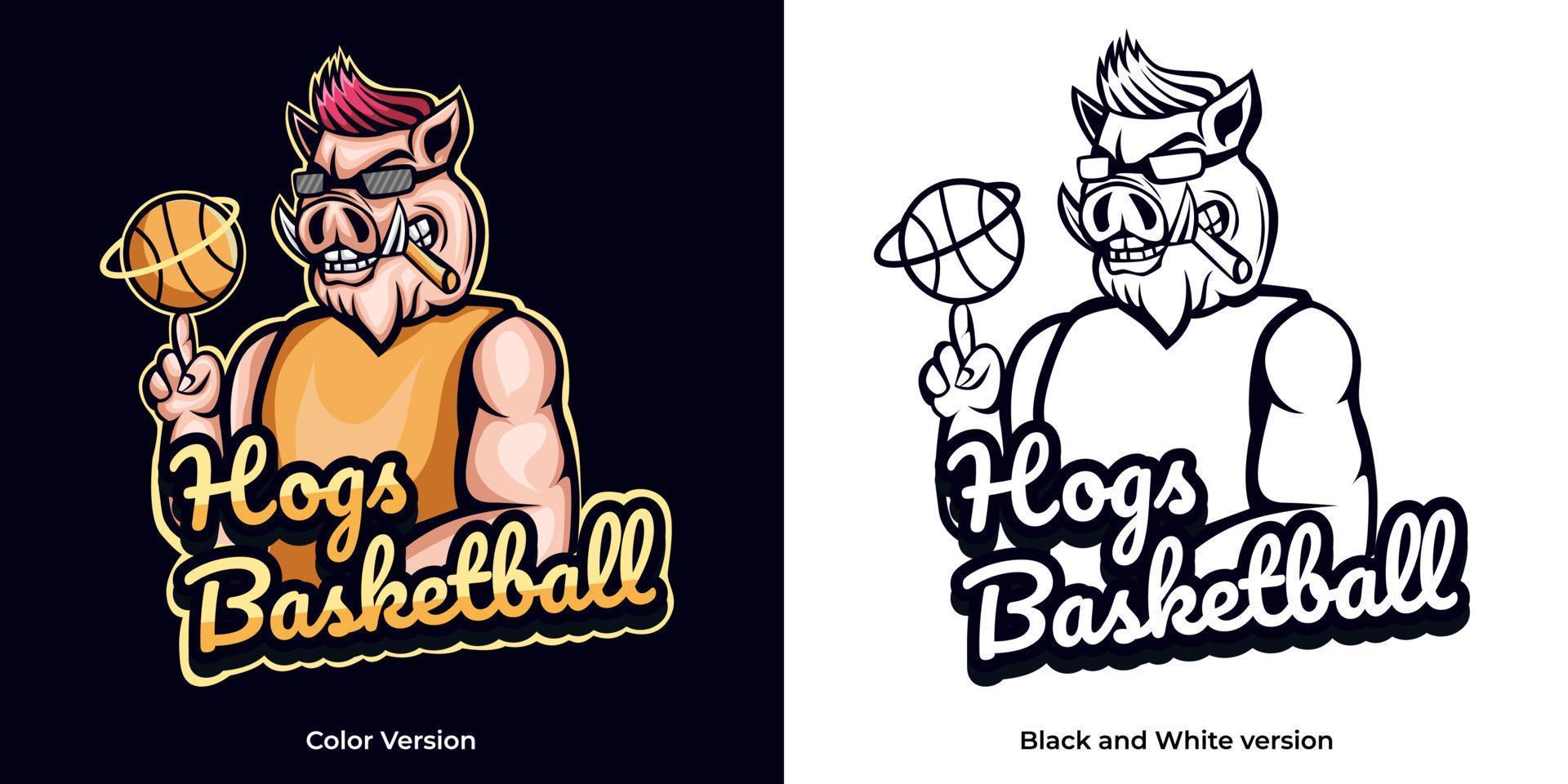 logo de esport de mascota de baloncesto de cerdo vector